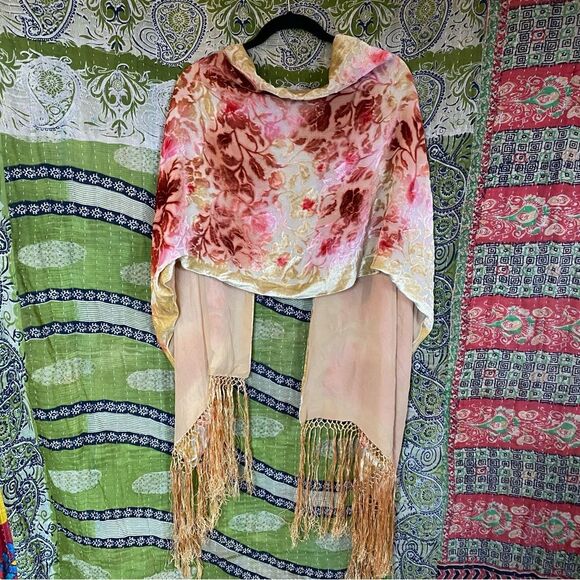 Rare Vintage Oscar de la Renta Floral Ombre Silk and Velvet Burned Out Scarf - Picture 4 of 15